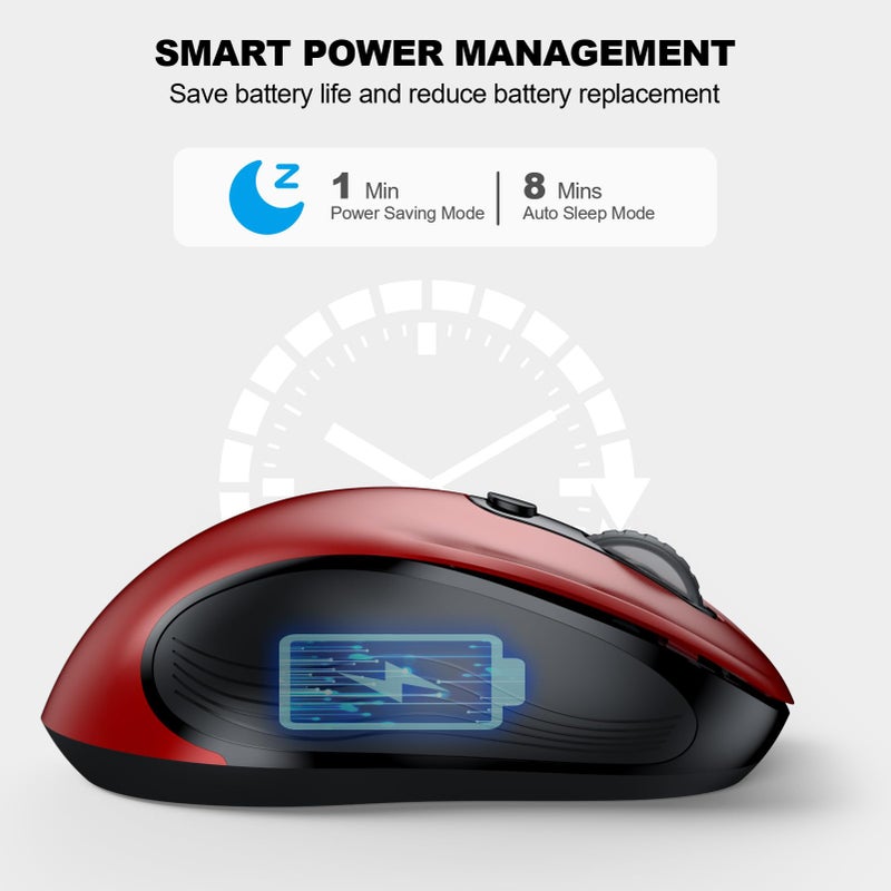 WisFox 2.4G Wireless Mouse for Laptop, Ergonomic Computer Mouse with USB Receiver and Type-C Adapter, 6 Button Cordless Mouse Wireless Mice for Windows Mac PC Notebook (Red) - Image 4